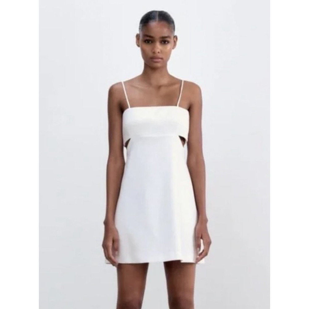 Zara White Mini Dress Cut Out Sleeveless Cocktail Party‎ Women's Size L